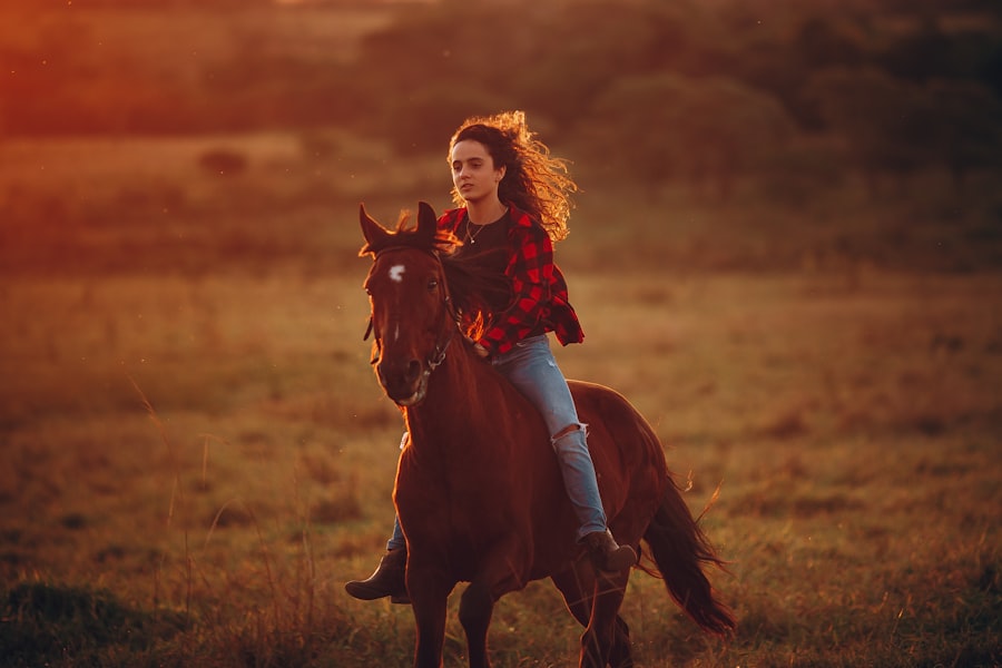 woman and wild horse